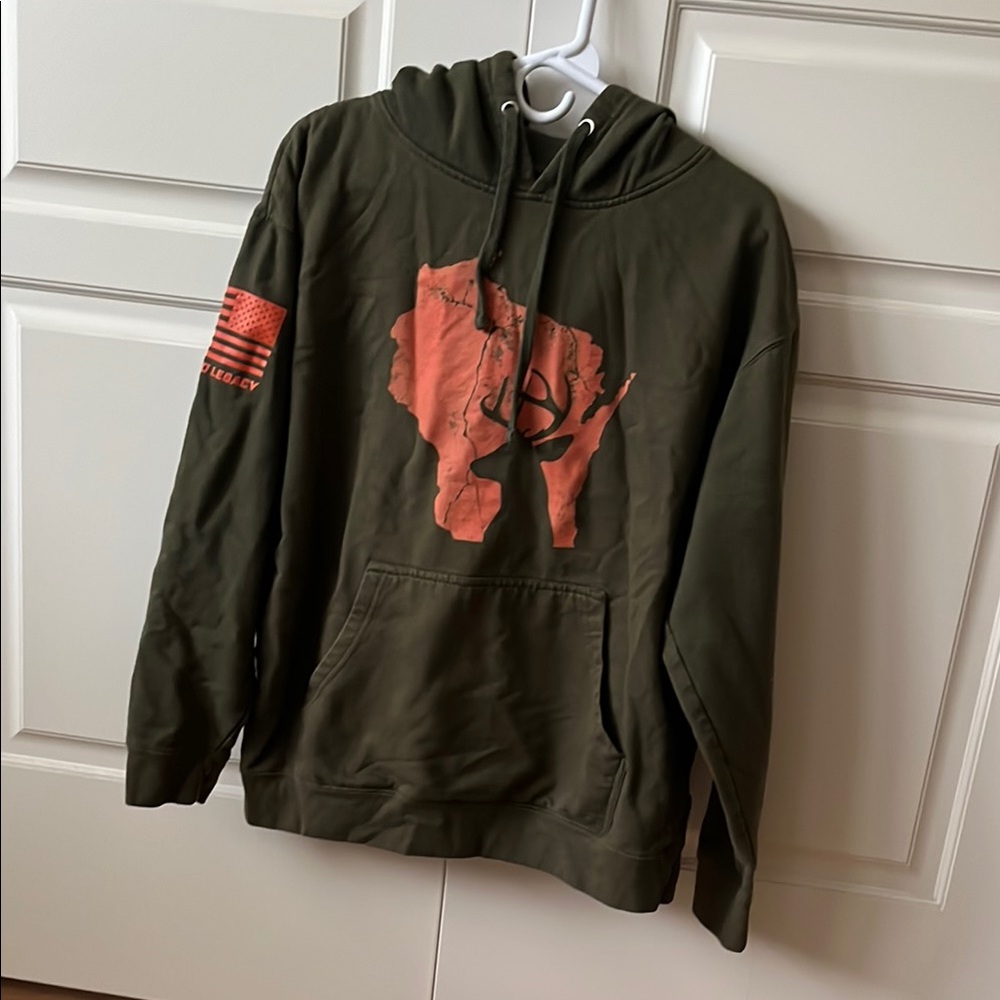 Olive Green Hoodie with Orange Graphic